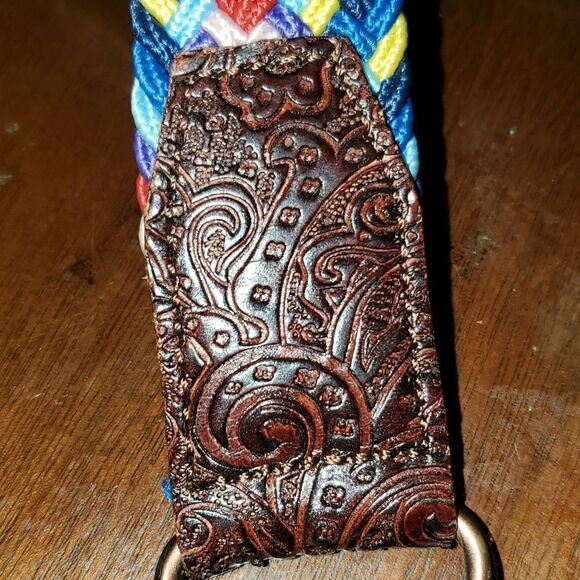 Leather and Woven Cord Belt XL - Picture 2 of 6